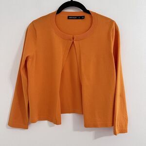 Karen Millen Bright Orange Crop Knit Cardigan Size S Preppy Open Dressy Layer